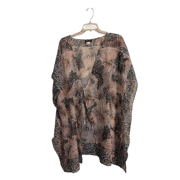 Venus Sheer Animal Print & Floral Tie Tunic – Size XL, Flowy & Chic - Picture 2 of 2